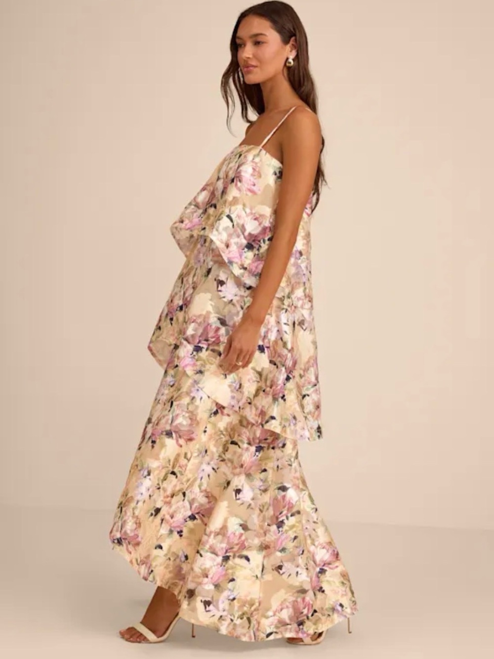 Lulus Daneli Yellow Multi Floral Jacquard Tiered Maxi Dress Size Small - Picture 4 of 7
